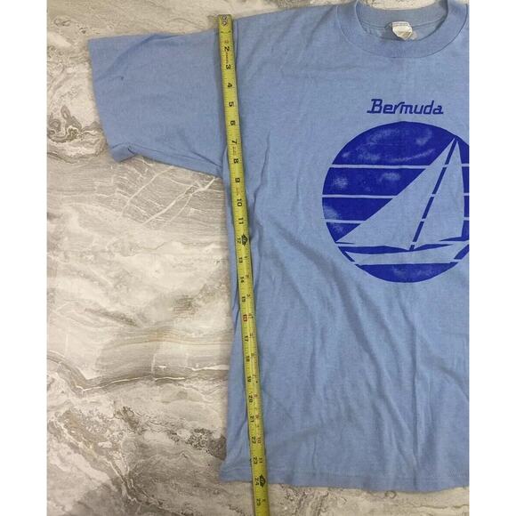 VTG Sz L 80s 90/ Bermuda Beach Single Stitch T-shirt Blue Minimalist - Picture 3 of 6